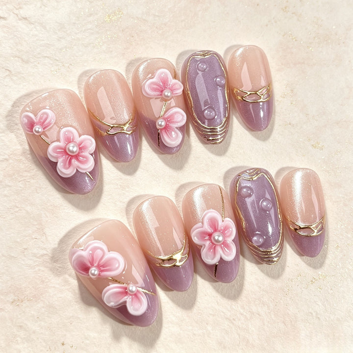 Elegant Floral-Designed Press-On Nail Set