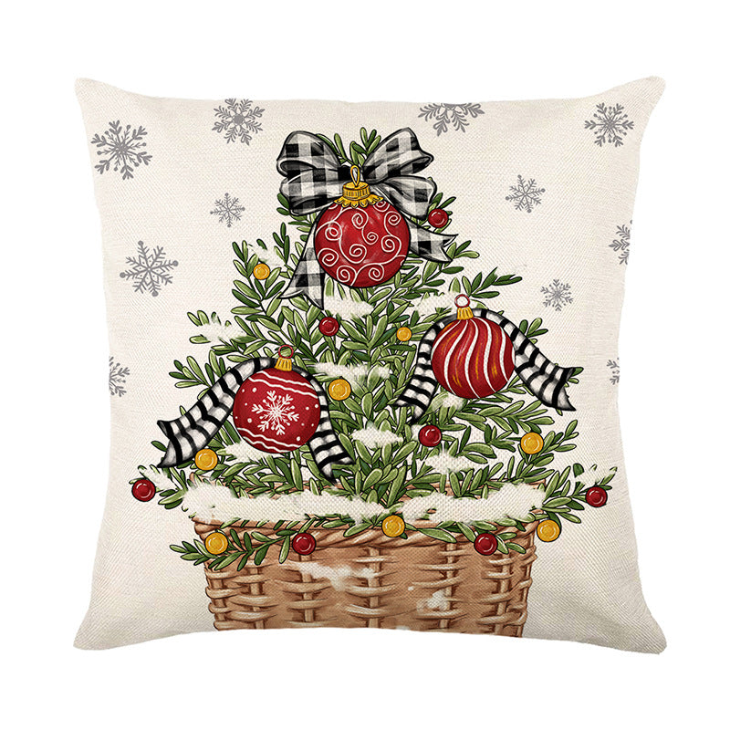 Festive Christmas Sleigh Gifts Linen-Texture Throw Pillow Cover with Hidden Zipper