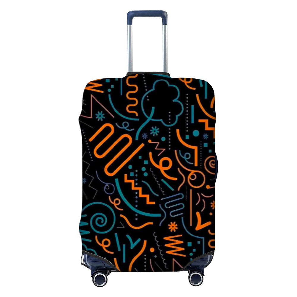 Unisex nan elastic luggage cover with geometric design, stretchable polyester-spandex fabric, zipper opening and non-slip inner securement for trolley Stornfield