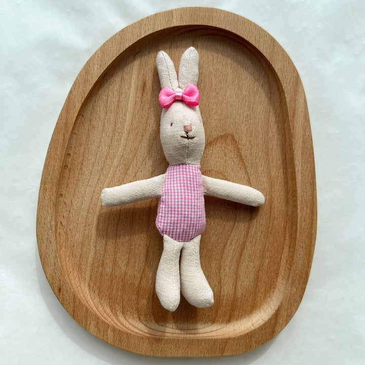 Soft Linen Rabbit Comforter Doll with Pink Gingham Dress and Satin Bow