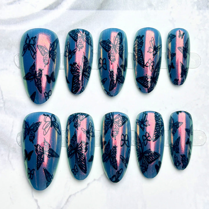 Artistic Press-On Nail Art Set with Butterfly Design