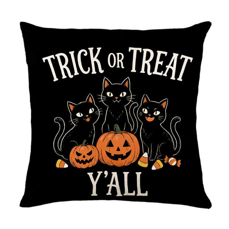 Halloween Ghost Cotton-Linen Square Throw Pillow Covers Set with Hidden Zipper