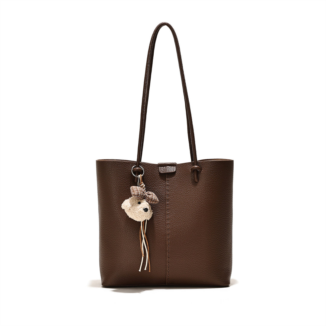 Textured Handheld Tote Bag with Decorative Charm