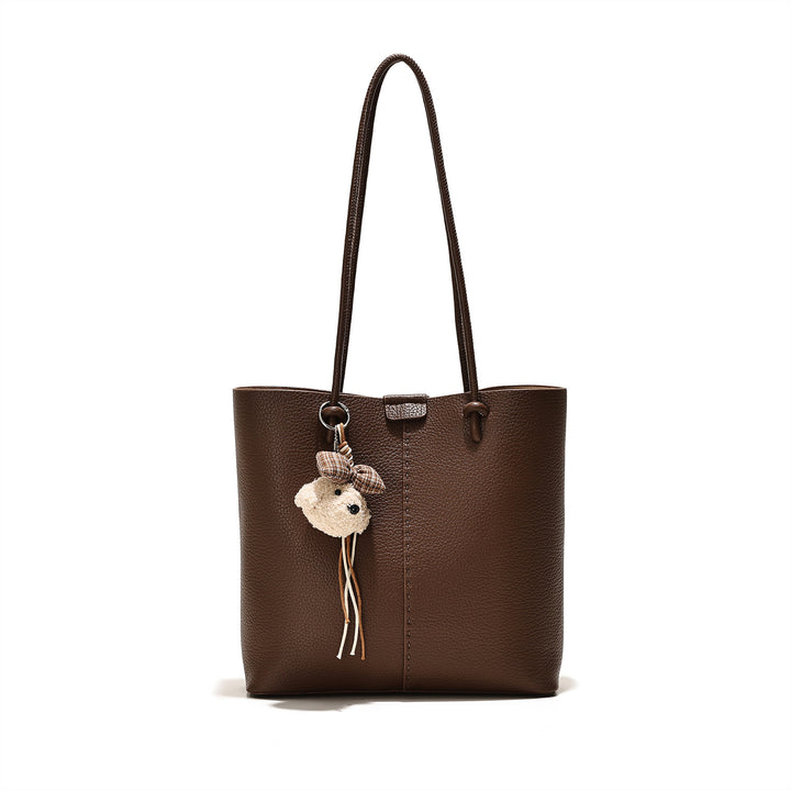 Textured Handheld Tote Bag with Decorative Charm