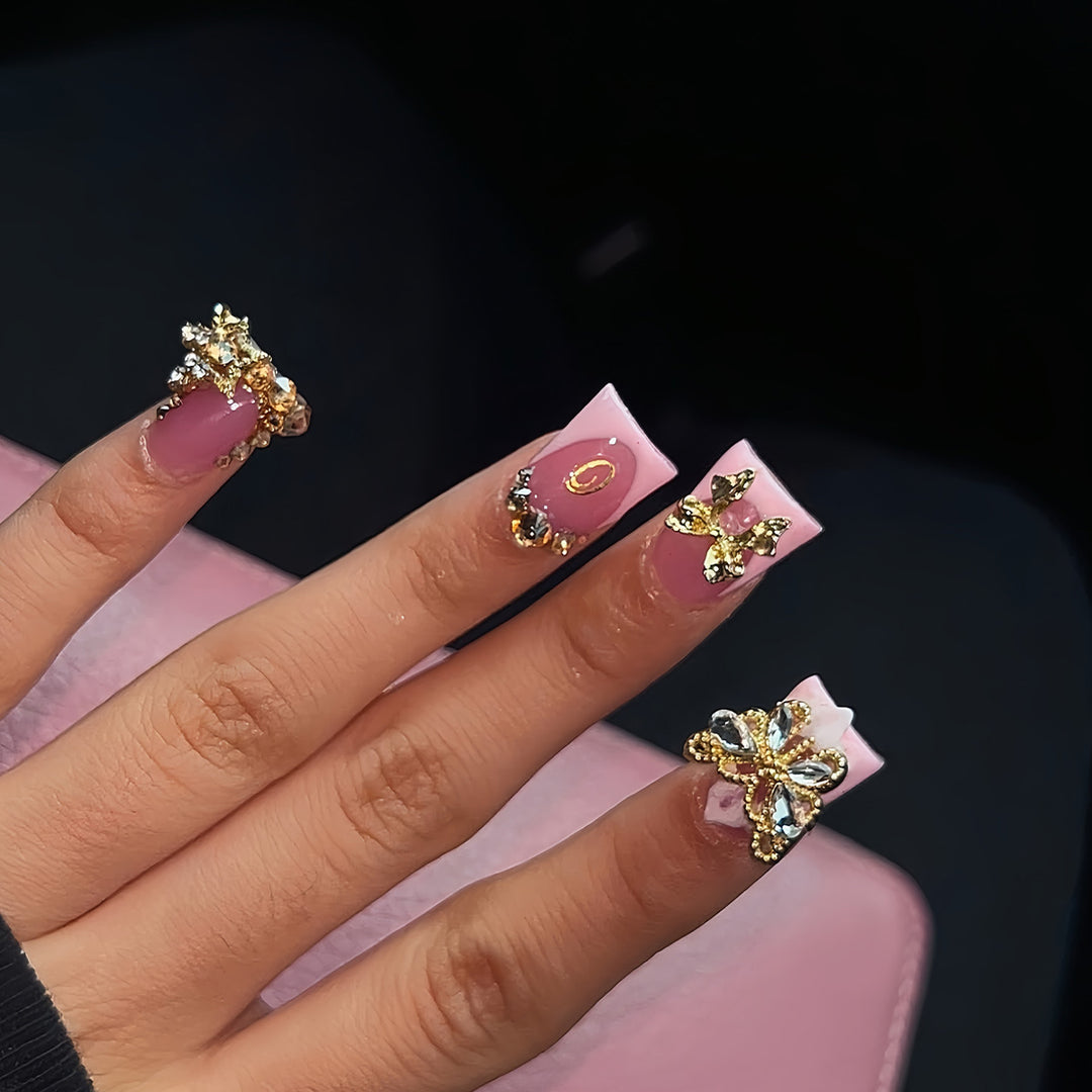 Artistic Nail Enhancements with Rhinestone Decorations Stornfield