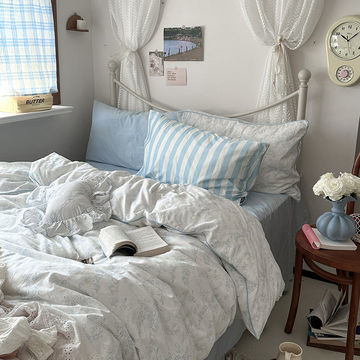 Cotton Floral Duvet Cover Bedding Set with Fitted Sheet and Pillowcases