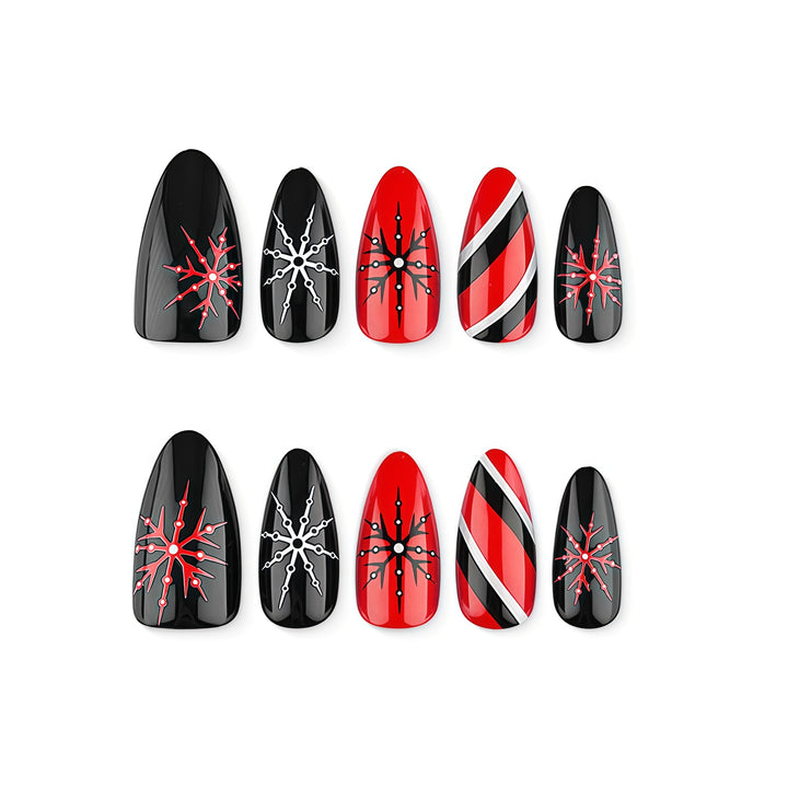 Artificial nails in modern stiletto design with graphic accents Stornfield