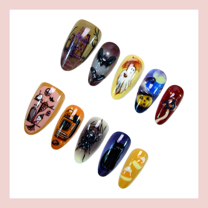 Halloween Art Nail Set with Creative Ghost, Pumpkin, and Animal Designs Stornfield