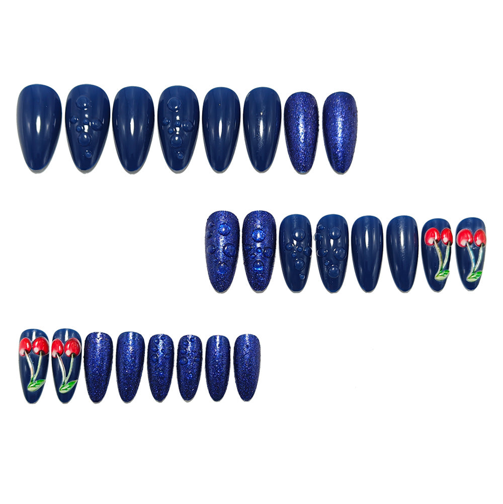 Artistic water droplet and cherry motifs artificial nails Stornfield