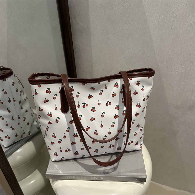 Trendy Cherry Print Tote Bag