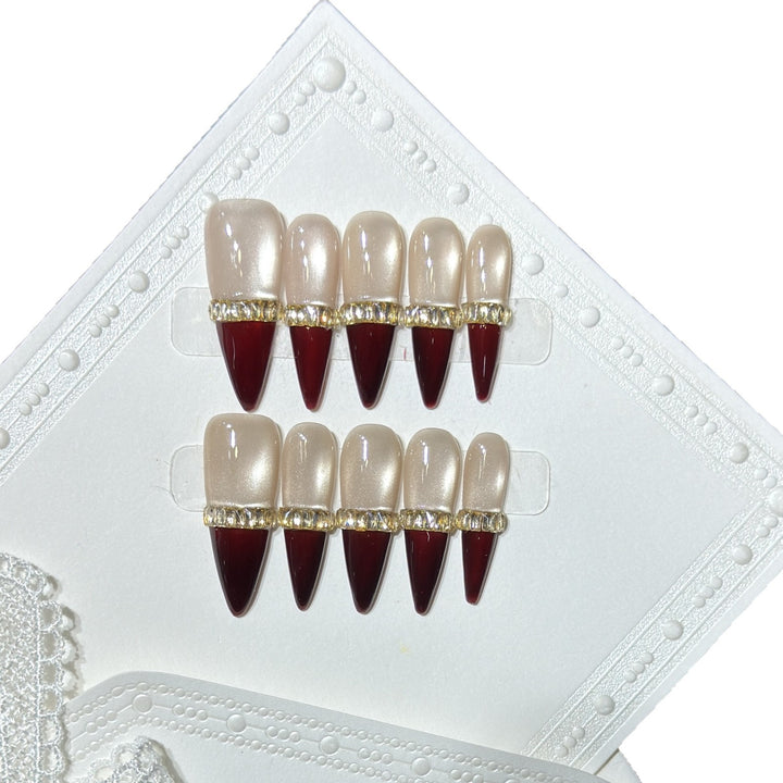Glamorous Stiletto Press-On Nail Art Set with Gold Accents Stornfield