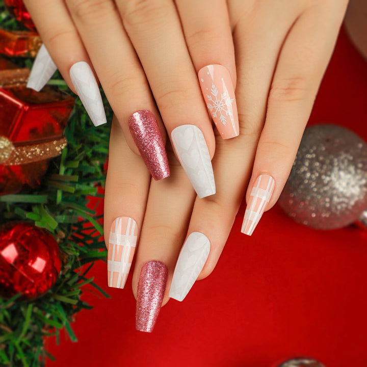 Artful Nail Extensions with Festive Glitter Design Stornfield
