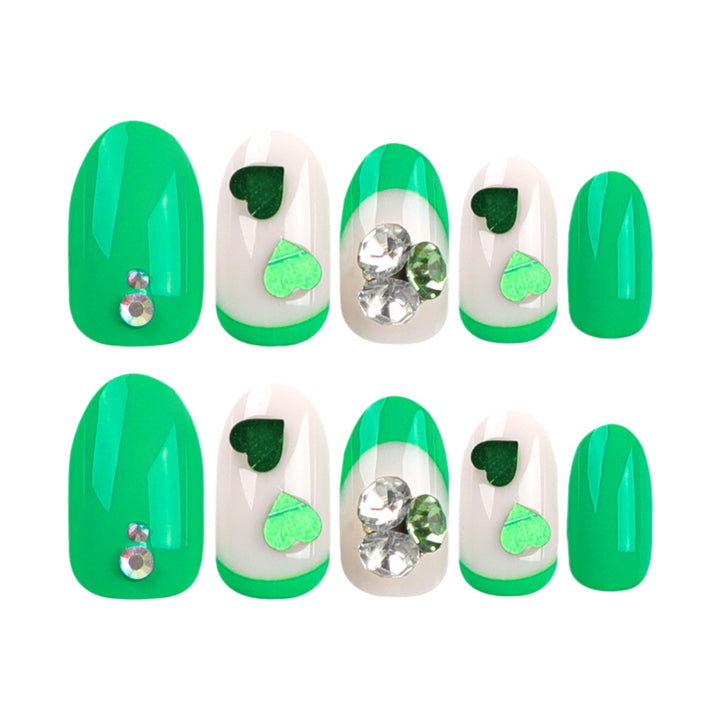 Artistic Nail Extensions with Lovable Heart Patterns and Glitter Accents Stornfield