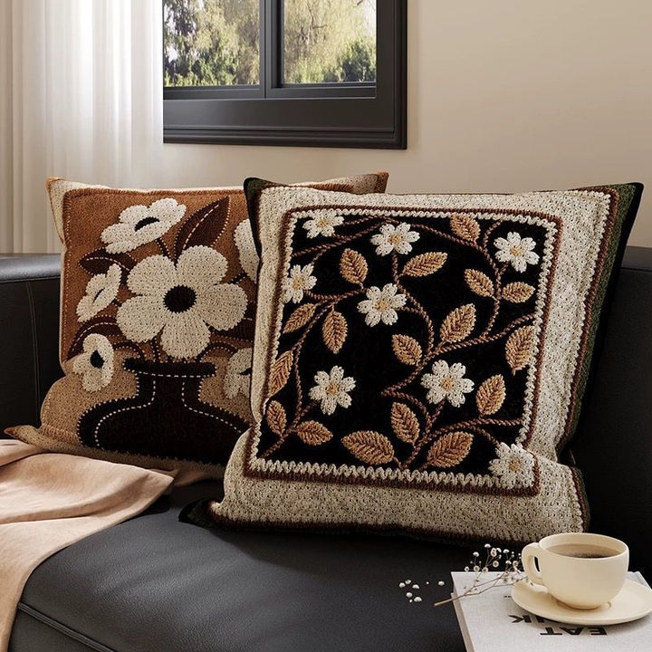 Decorative Floral Embroidered Throw Pillow