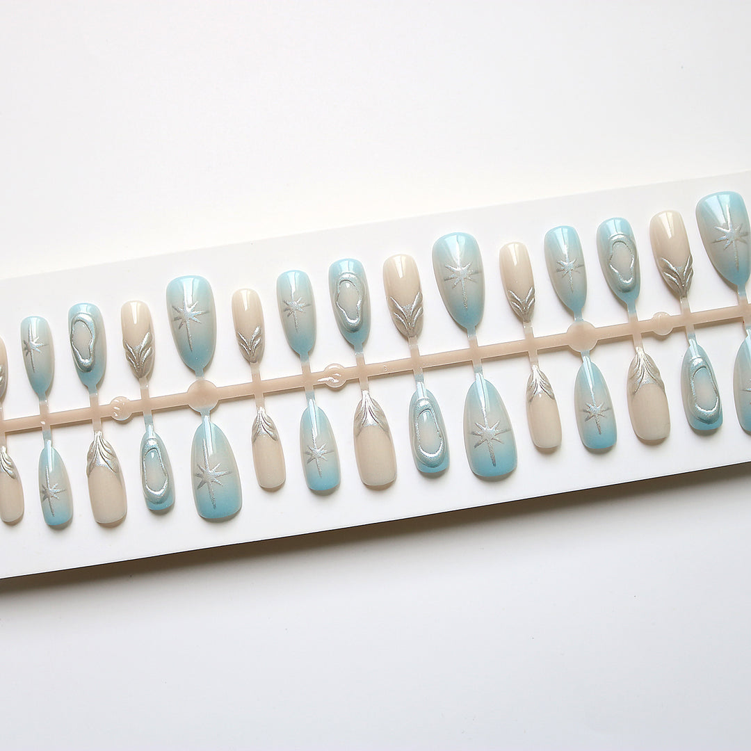 Artistic Press-On Nail Art Set with Silver Accents Stornfield