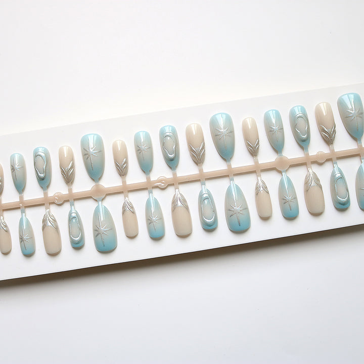 Artistic Press-On Nail Art Set with Silver Accents Stornfield