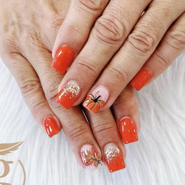 Festive Pumpkin-Themed Press-On Nail Set Stornfield