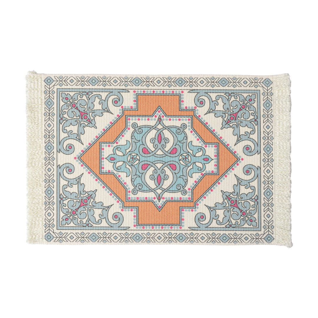 Rectangular short-pile rug in oriental medallion design with fringes Stornfield