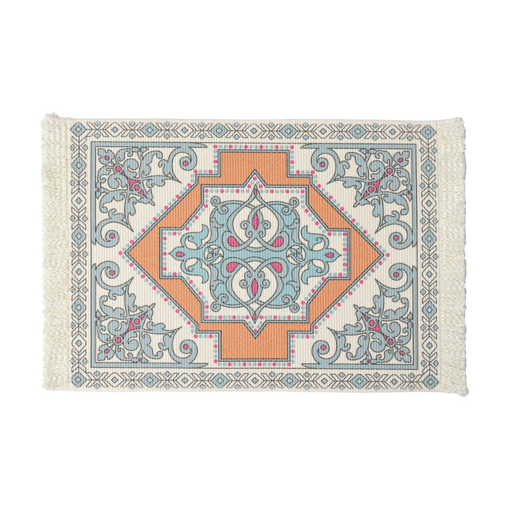Rectangular short-pile rug in oriental medallion design with fringes Stornfield