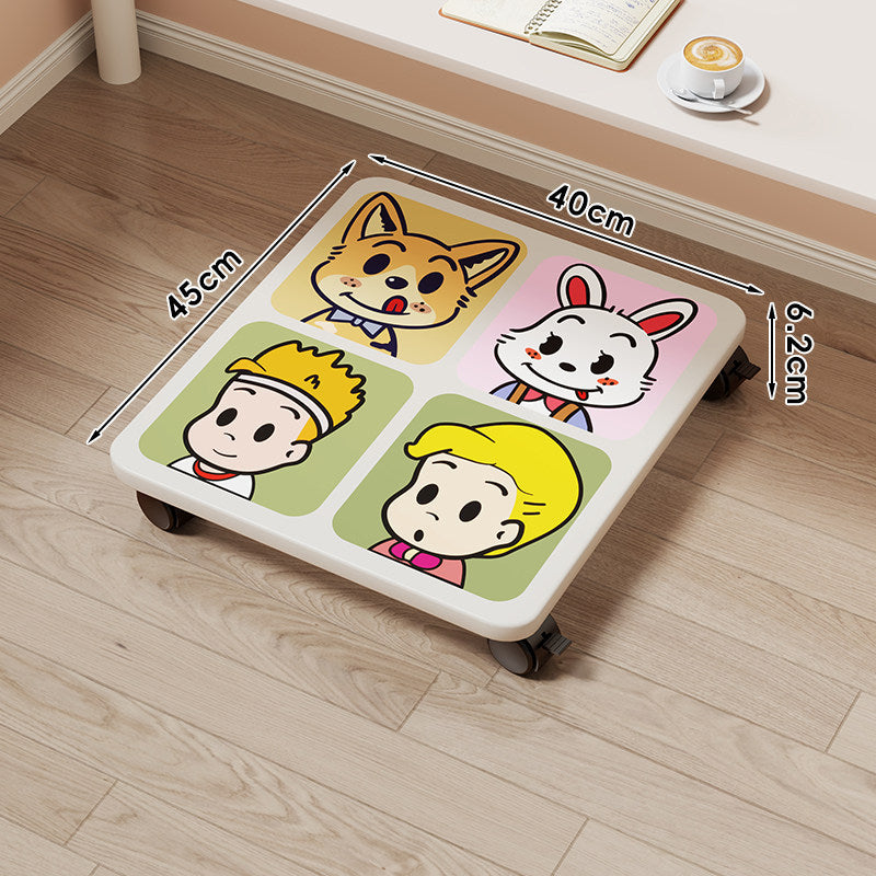 Low-Profile Wheeled Under-Bed Storage Tray with Cartoon Non-Slip Top