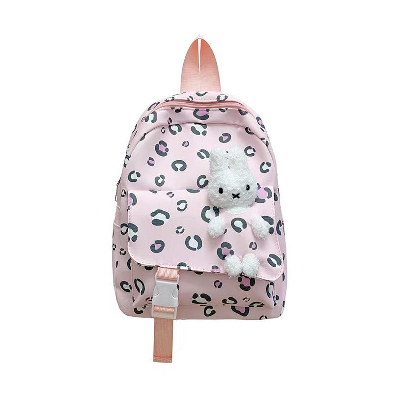 Backpack with Playful Checkered Pattern and Cute Plush Pendant Stornfield