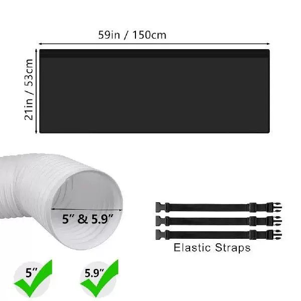 Unisex one size wide flat window sealing panel for portable air conditioner with universal round exhaust collar and quick-release elastic bands Stornfield