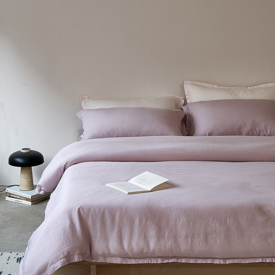 Washed Linen-Cotton Duvet Cover Set with Relaxed Stonewash Texture and Hidden Closure
