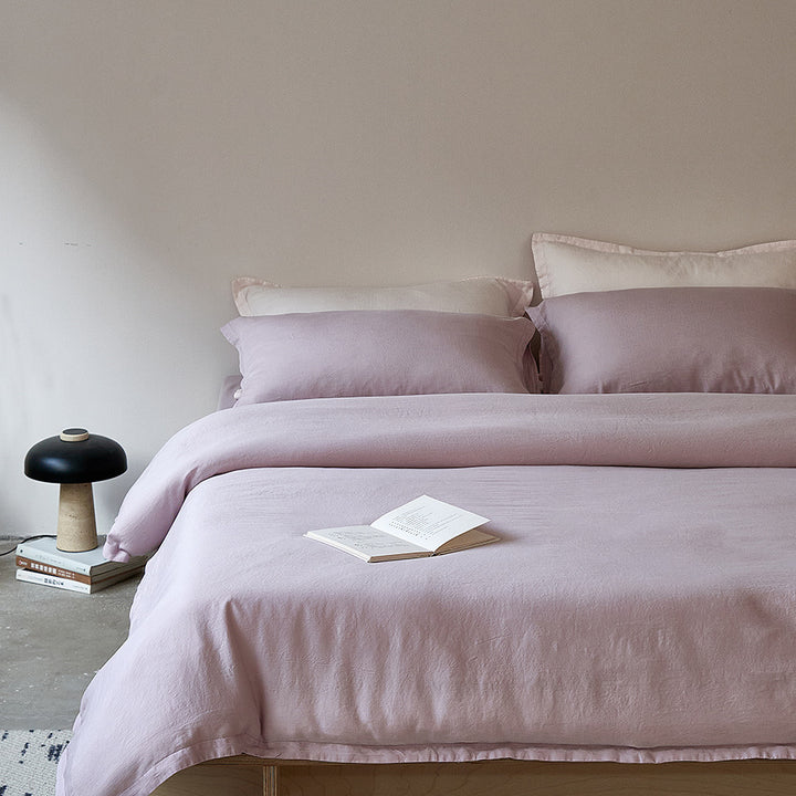 Washed Linen-Cotton Duvet Cover Set with Relaxed Stonewash Texture and Hidden Closure