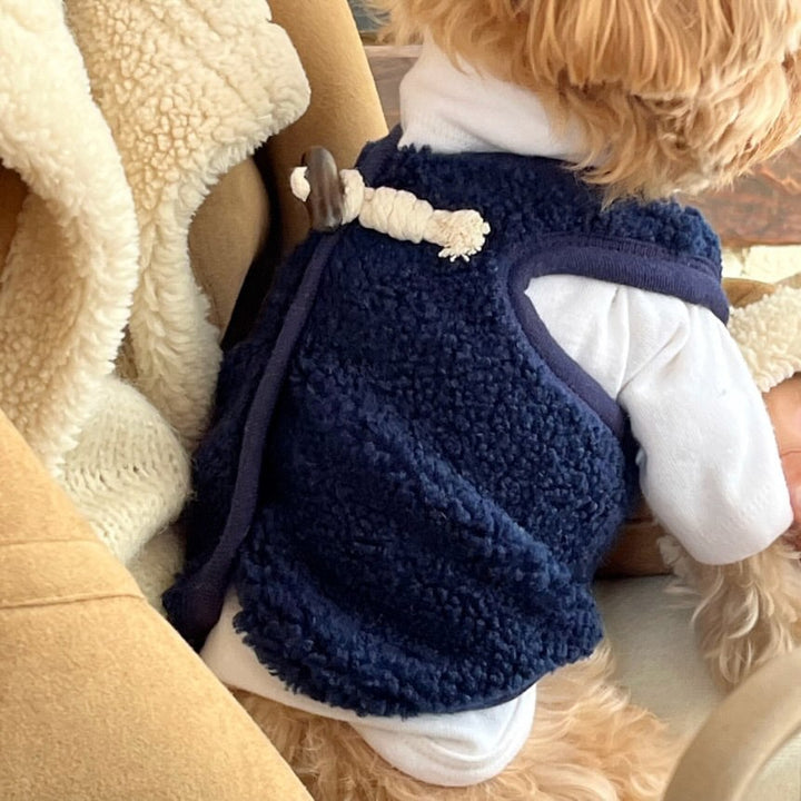 Sherpa Fleece Dog Vest with Toggle Closure and Harness Slot