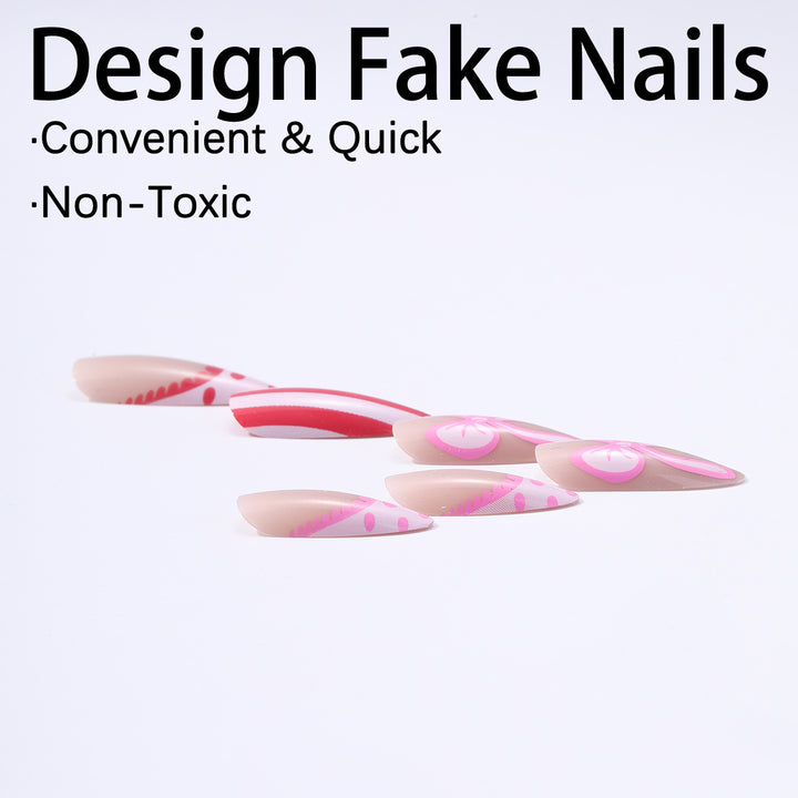 Nail set with playful bow and stripe pattern Stornfield