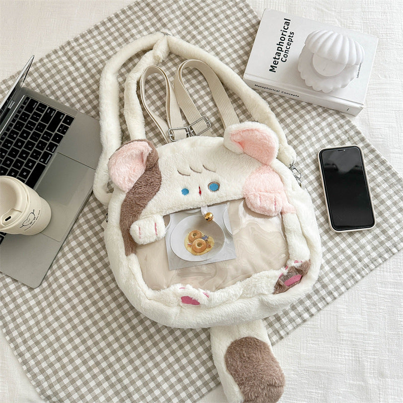 Plush handbag with transparent window Stornfield
