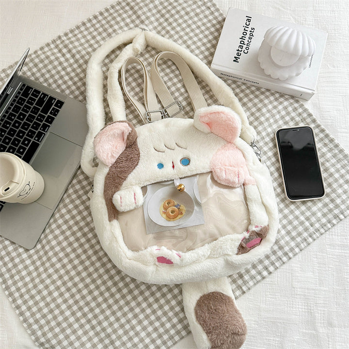 Plush handbag with transparent window Stornfield