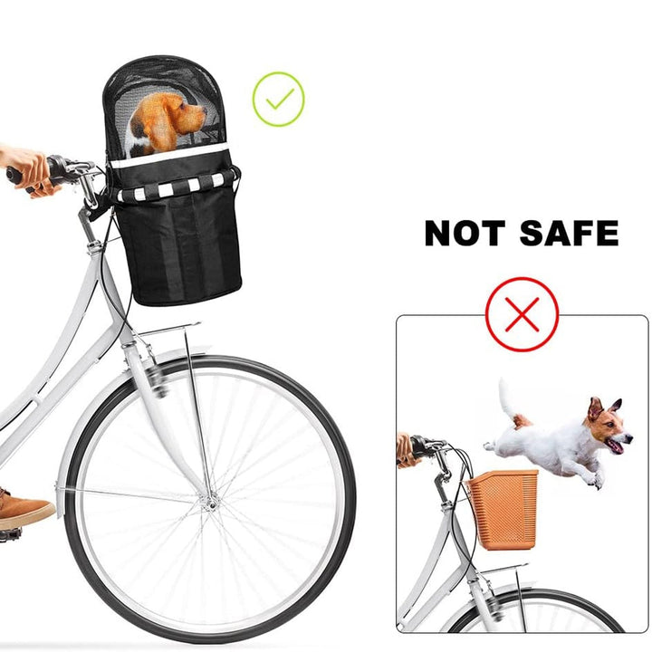 front-mounted breathable mesh bicycle pet basket canopy with reflective trim Stornfield
