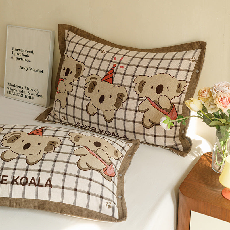 Children's and Youth Pillowcase Set with Cute Pet Design, Heart Print and Button Closure
