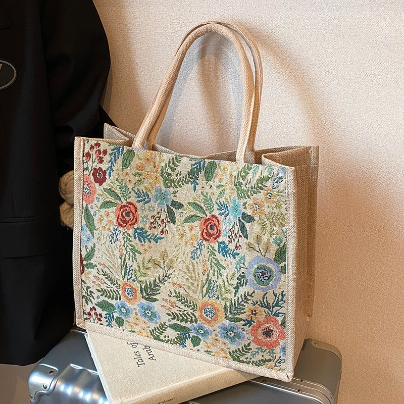 Floral Embroidered Canvas Tote Bag