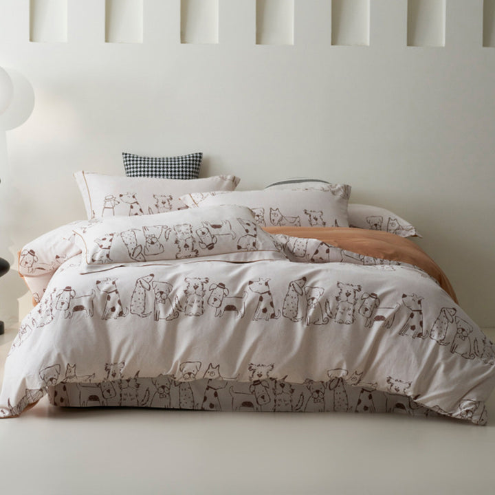 Bedding set made of cotton percale with geometric check pattern, breathable and easy to iron