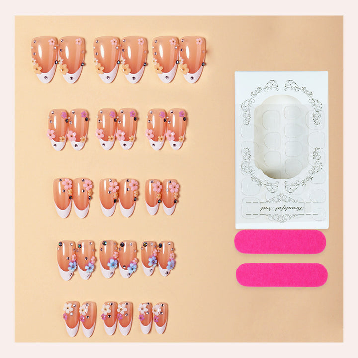 Decorative Press-On Nail Set with Floral Embellishments Stornfield