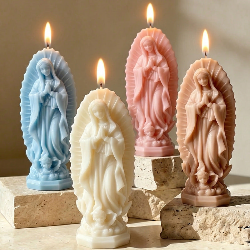 Hand-Poured Sculpted Marian Devotional Prayer Candle