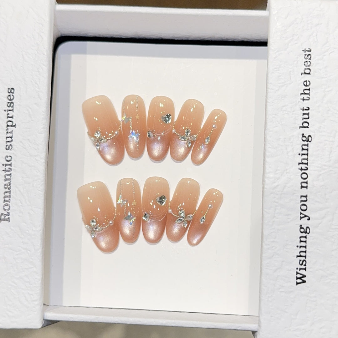 Artificial Nail Set with Romantic Heart and Glitter Designs Stornfield