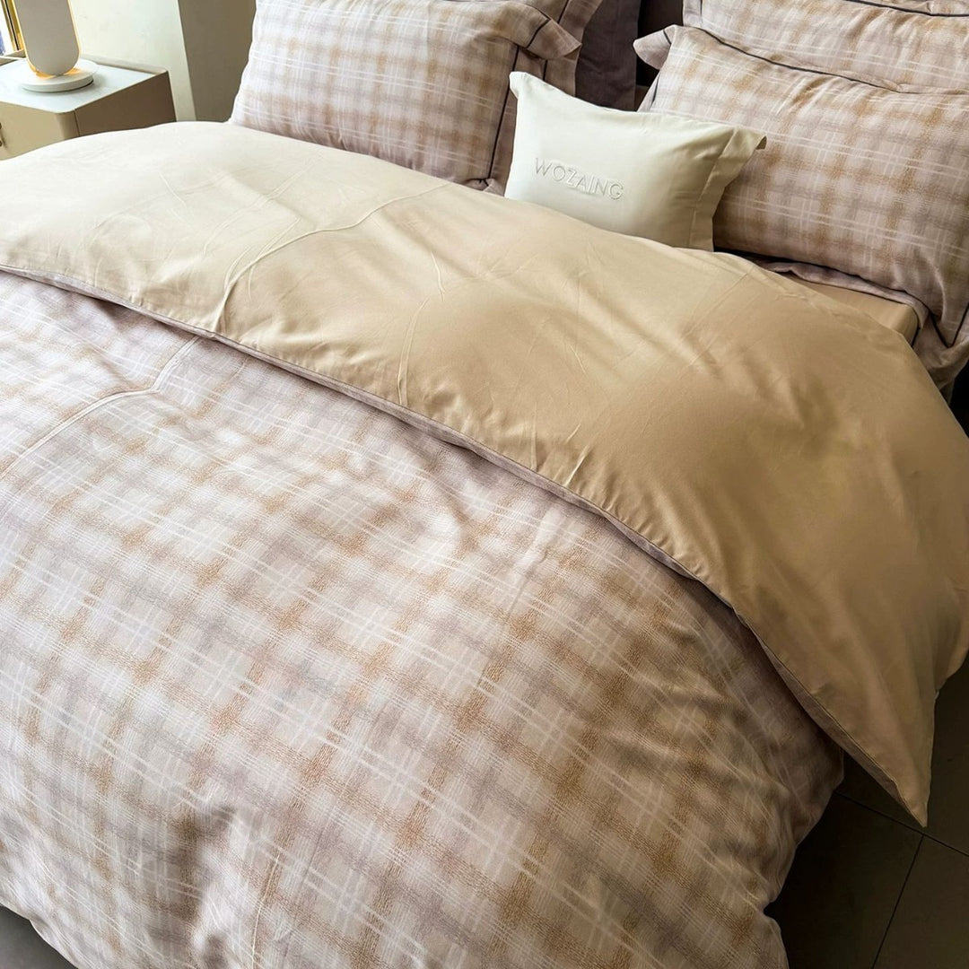 Reversible Brushed Cotton Plaid Duvet Cover Set with Solid Back and Oxford Pillowcases
