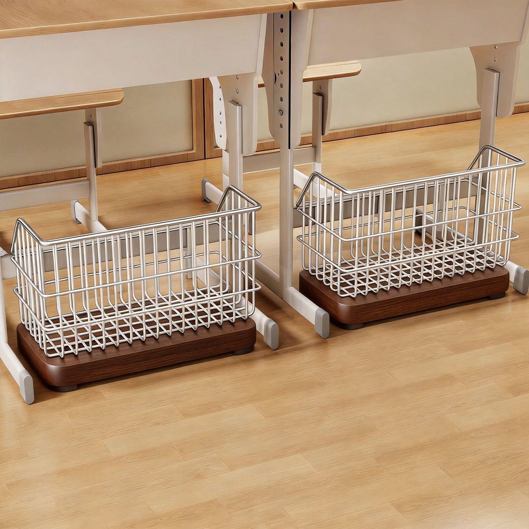 Under-Desk Sliding Wire Storage Basket Organizer with Mounting Clips