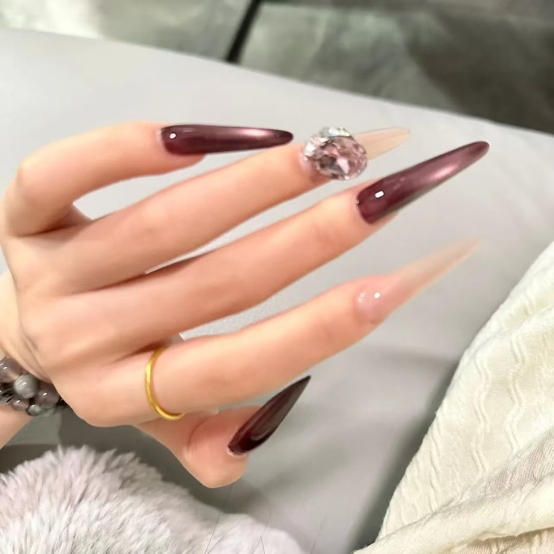Crystal-Accented Stiletto Nail Extensions