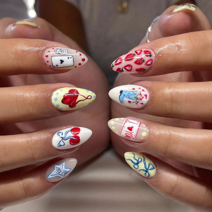 Art nail set with playful motifs and creative designs Stornfield