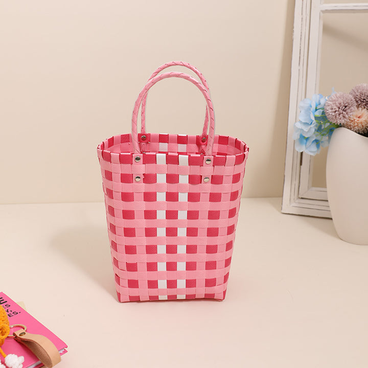 Braided Shopping Bag in Modern Checkered Pattern Stornfield