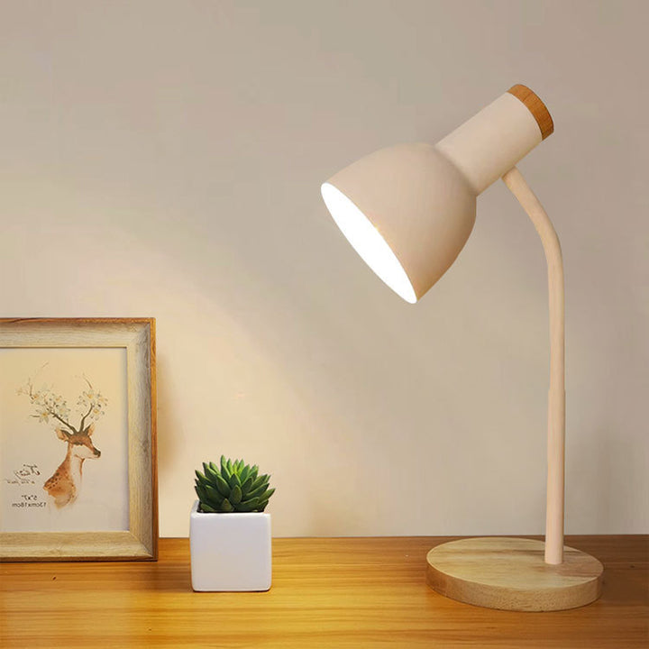 Adjustable Desk Lamp with Natural Wood Base