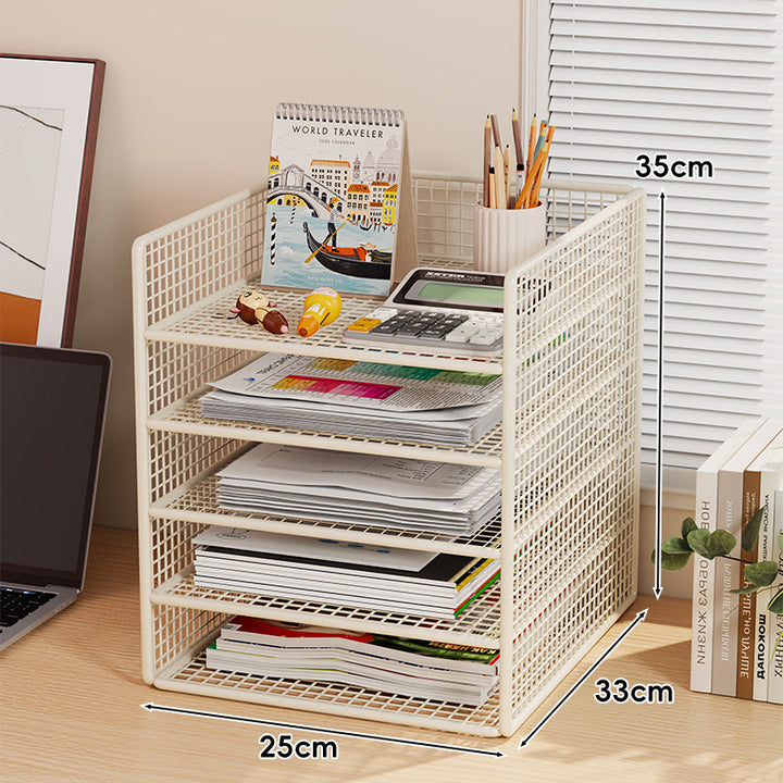 Ventilated Mesh Three-Tier Desktop Document and Magazine Organizer Rack