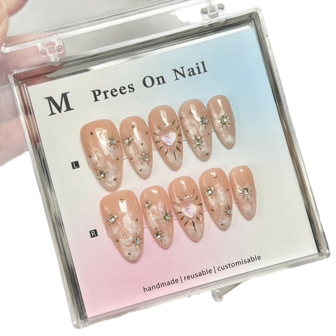 Decorative Press-On Nail Art Set with Heart and Star Accents