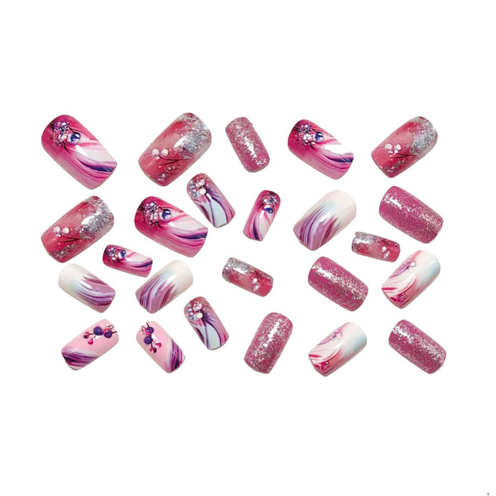 Glamorous artificial nails with delicate flower design and glitter accents Stornfield