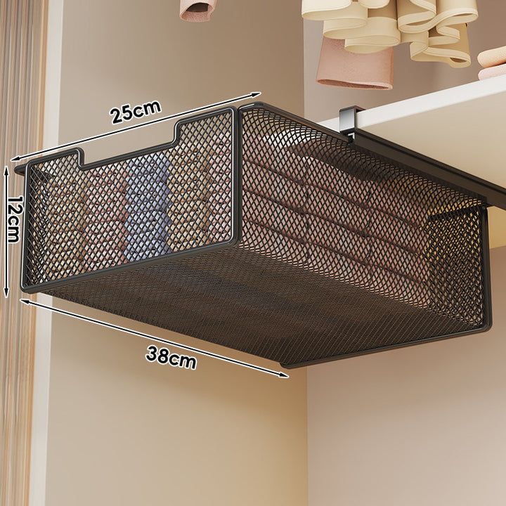Under-Shelf Pull-Out Mesh Drawer Organizer with Slide Rail Clamp Mount