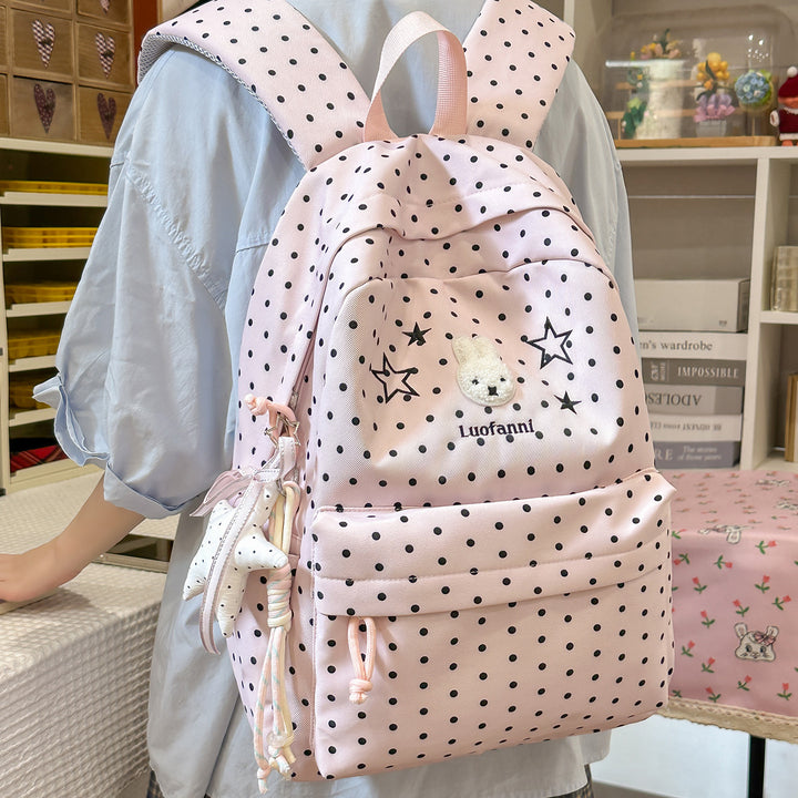 Polka Dot Backpack with Cute Character Accents Stornfield